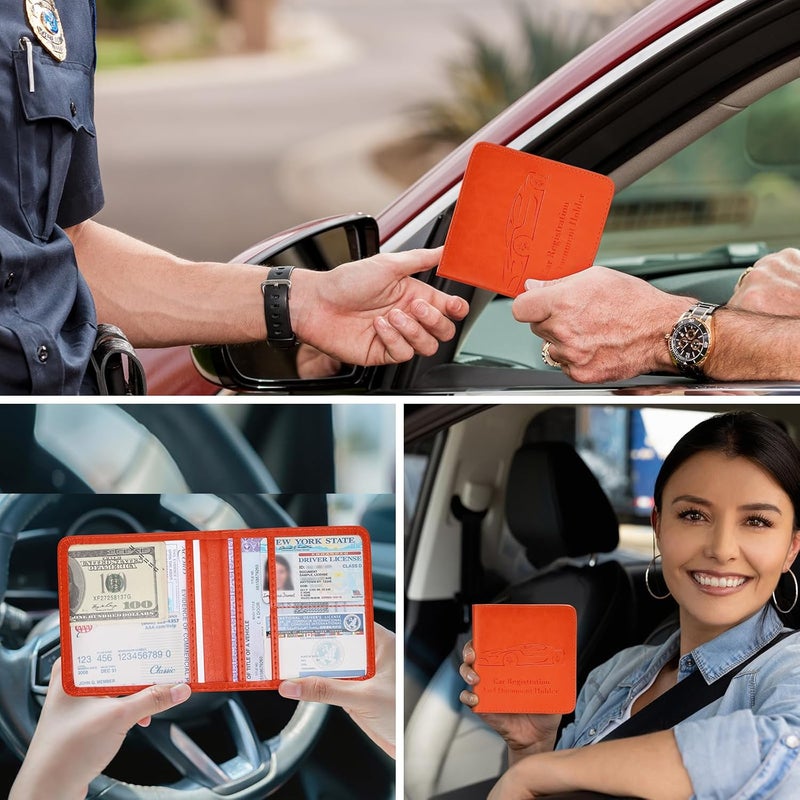 Peisicne Car Registration and Insurance Holder, Vehicle Glove Box Car Organizer with Magnetic Closure for Documents, Cards, License Car Organization, 1-Pack Orange - Image 4